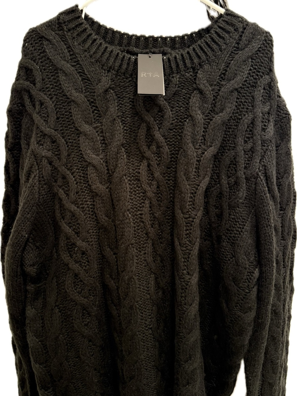 RtA Black Cable-Knit Crewneck Sweater